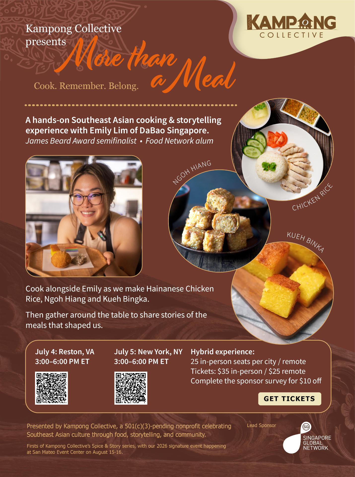 More Than a Meal event flyer — Emily Lim of DaBao Singapore, July 4 in Reston VA and July 5 in New York NY