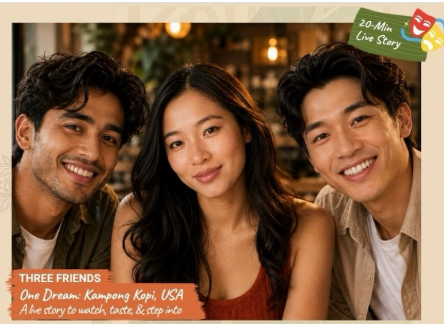 Three friends in the Kampong Kopi, USA live story