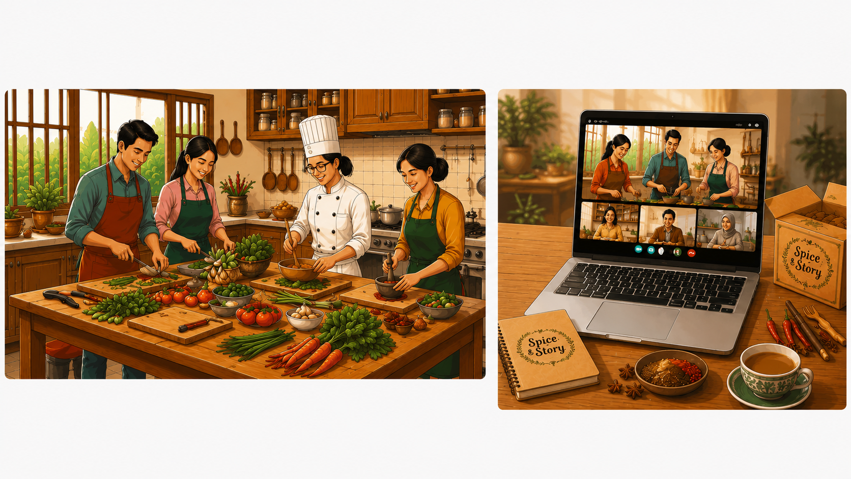 Culinary Workshops — in-person cooking class and hybrid online session with Spice & Story recipe kit