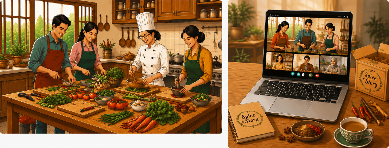 Culinary Workshops — in-person cooking class and hybrid online session with Spice & Story recipe kit